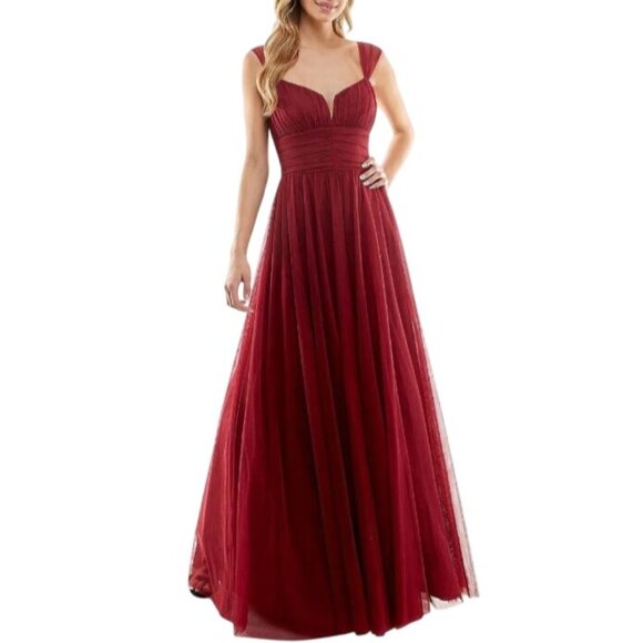 City Studio Juniors Emma Mesh Padded Bust Evening Dress in Merlot Red, Size 3 - Picture 1 of 13